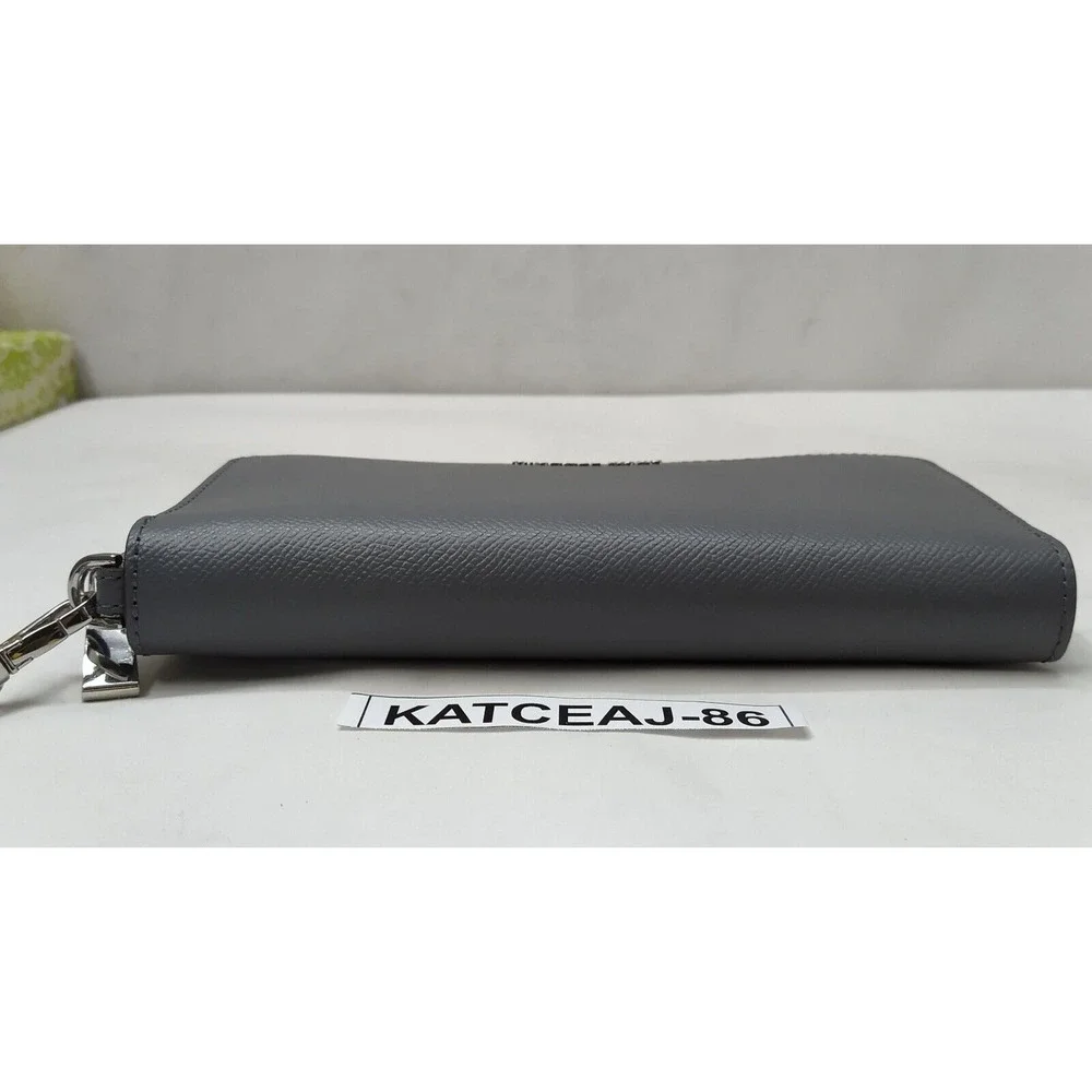 Michael Kors Gray Crossgrain Leather Zip Around Credit Card Wallet
